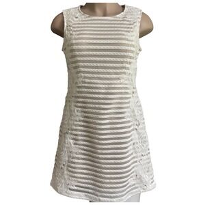 ESTABLISHED 1962 Ivory Taupe Striped Fit & Flare Dress Sz 12 Venice Lace Stretch